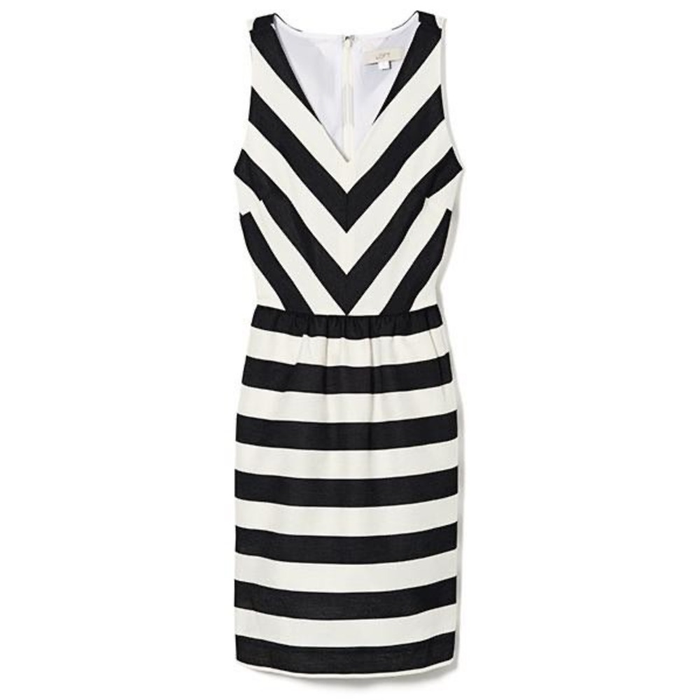 Loft Petites Black White Striped Chevron V-Neck Sheath Dress 10P 70-374099